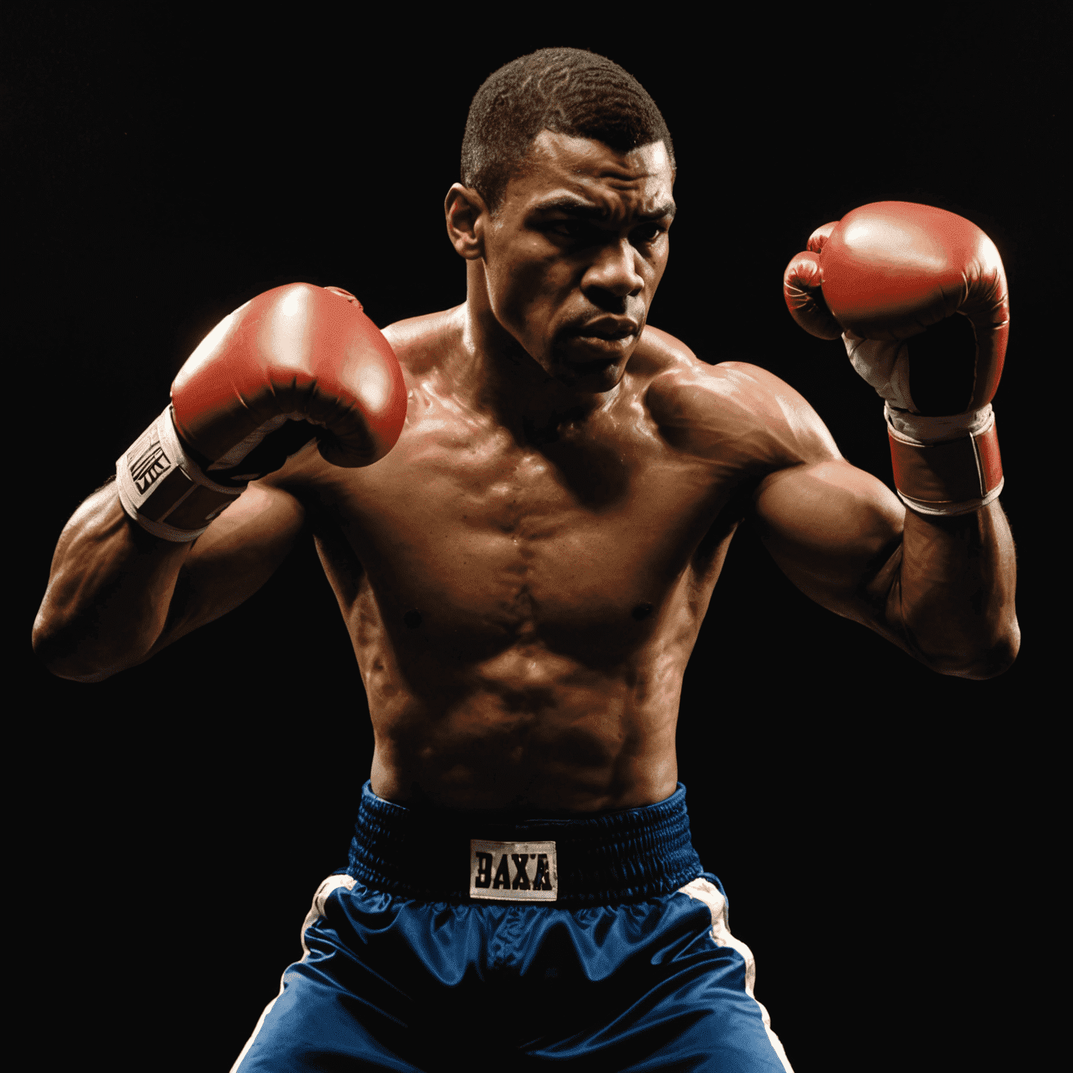 A boxer throwing a powerful jab, fist extended, body in perfect form, against a black background