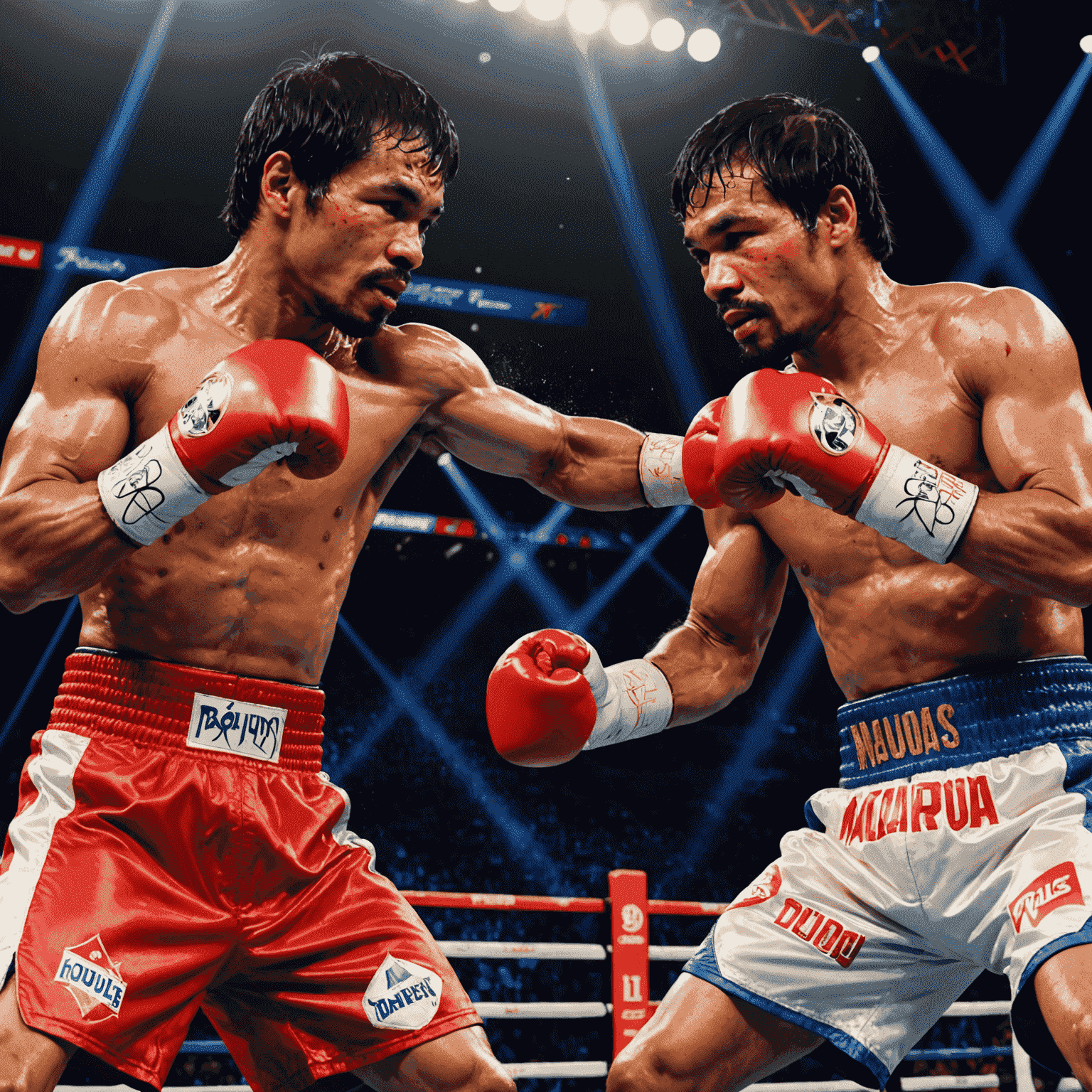 Manny Pacquiao and Juan Manuel Márquez in their fourth fight, Márquez landing the knockout punch on Pacquiao